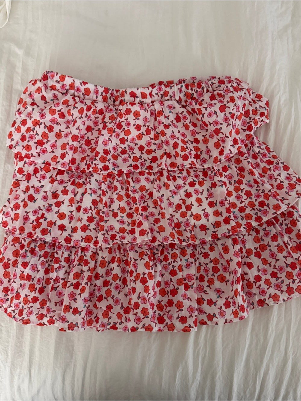 Crewcuts Floral Tiered Ruffle Mini Skort - Pink/Red Size M